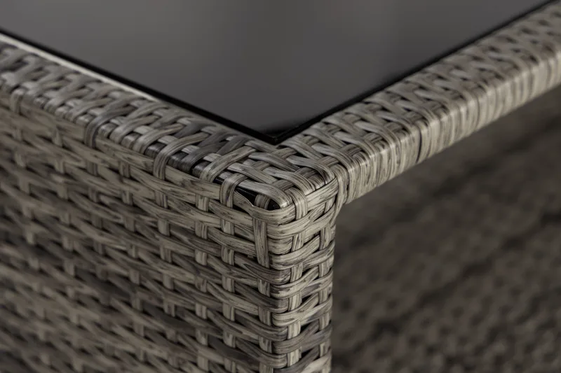 Bahamas Loungbord och Soffbord med hylla Utomhus 113 cm Konstrotting Glas - Grå - Utemöbler - Trädgårdsbord & Utebord - Soffbord utomhus & loungebord