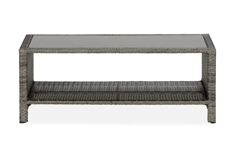 Bahamas Loungbord och Soffbord med hylla Utomhus 113 cm Konstrotting Glas - Grå - Utemöbler - Trädgårdsbord & Utebord - Soffbord utomhus & loungebord