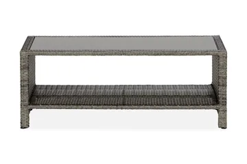 Bahamas Loungbord och Soffbord med hylla Utomhus 113 cm Konstrotting Glas - Grå - Utemöbler - Trädgårdsbord & Utebord - Soffbord utomhus & loungebord