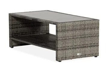 Bahamas Loungbord och Soffbord med hylla Utomhus 113 cm Konstrotting Glas - Grå - Utemöbler - Trädgårdsbord & Utebord - Soffbord utomhus & loungebord