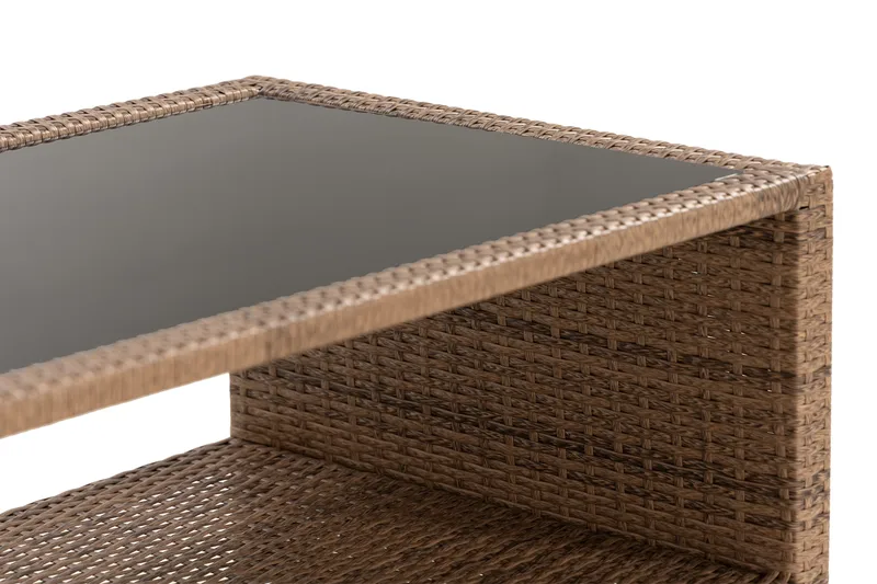 Bahamas Loungbord och Soffbord med hylla Utomhus 113 cm Konstrotting Glas - Sand - Utemöbler - Trädgårdsbord & Utebord - Soffbord utomhus & loungebord