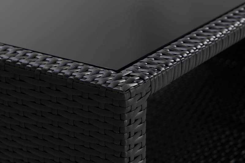 Bahamas Loungbord och Soffbord med hylla Utomhus 113 cm Konstrotting Glas - Svart - Utemöbler - Trädgårdsbord & Utebord - Soffbord utomhus & loungebord