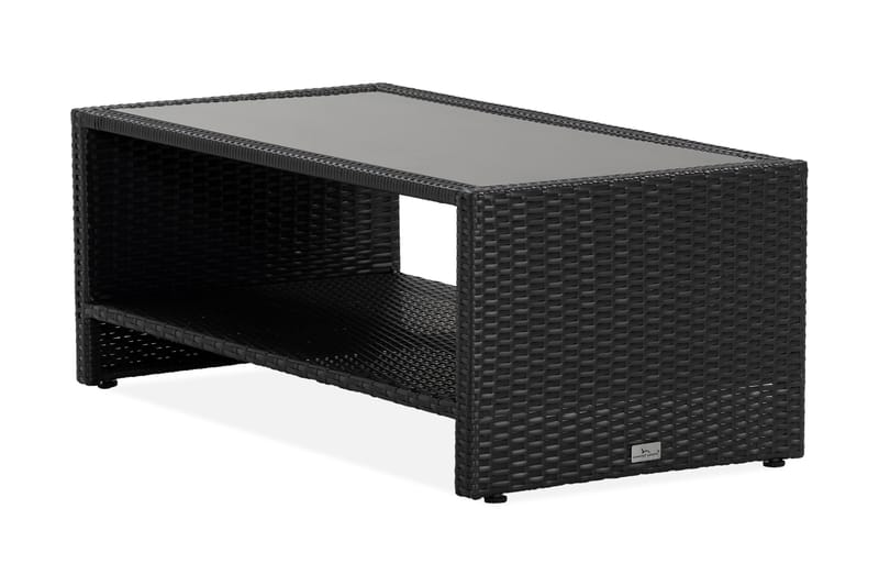 Bahamas Loungbord och Soffbord med hylla Utomhus 113 cm Konstrotting Glas - Svart - Utemöbler - Trädgårdsbord & Utebord - Soffbord utomhus & loungebord