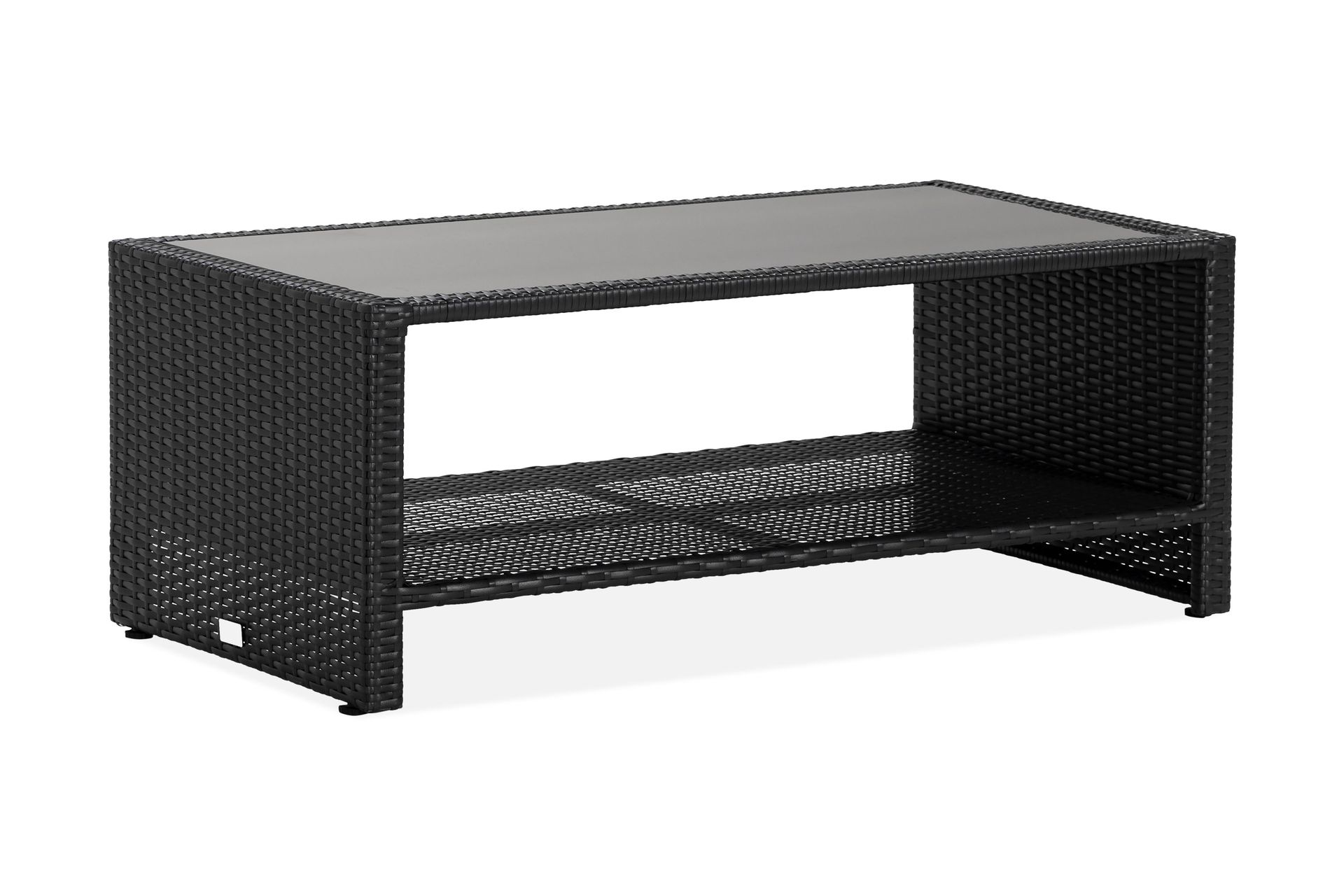bahamas loungbord och soffbord med hylla utomhus 113 cm konstrotting glas - svart