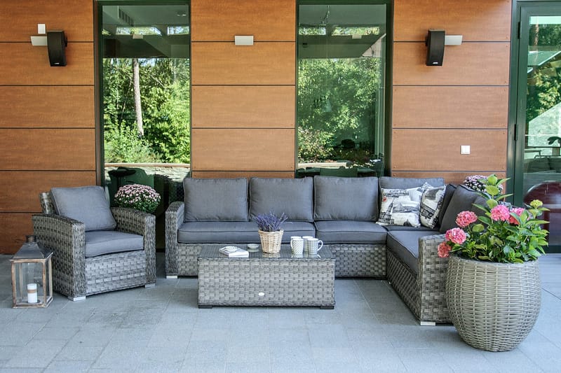 Geneva Soffbord och Loungebord Utomhus 105 cm Konstrotting Glas - Vit - Utemöbler - Trädgårdsbord & Utebord - Soffbord utomhus & loungebord