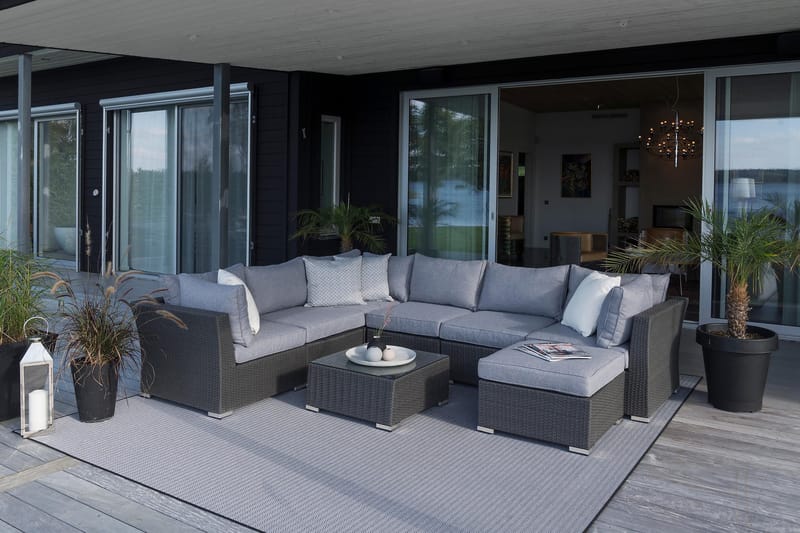 Hillerstorp Madison Soffbord och Loungebord Utomhus 64 cm Konstrotting Glas - Svart - Utemöbler - Trädgårdsbord & Utebord - Soffbord utomhus & loungebord
