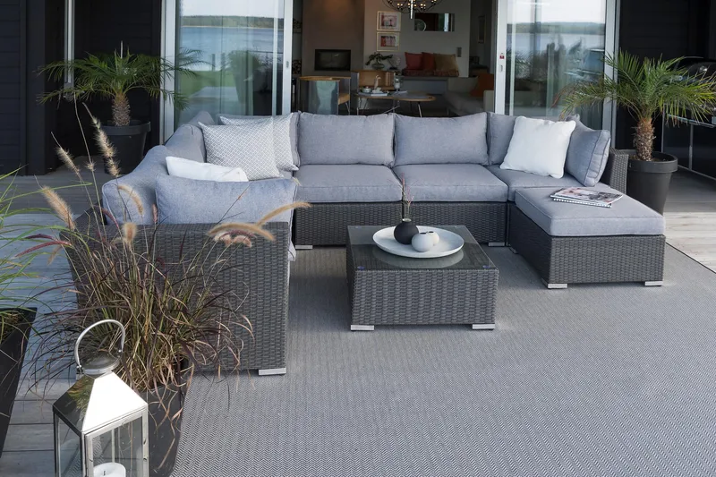 MADISON Soffbord och Loungebord Utomhus 64 cm Konstrotting Glas - Svart - Utemöbler - Trädgårdsbord & Utebord - Soffbord utomhus & loungebord