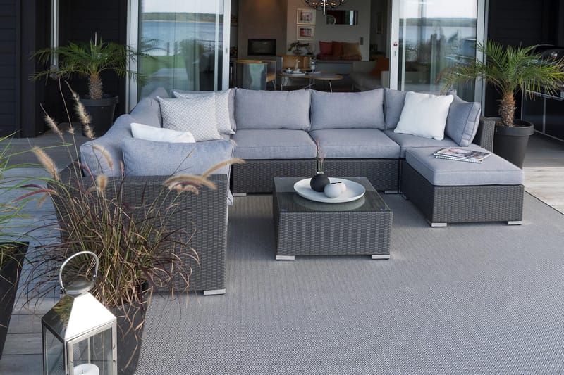 MADISON Soffbord och Loungebord Utomhus 64 cm Konstrotting Glas - Svart - Utemöbler - Trädgårdsbord & Utebord - Soffbord utomhus & loungebord