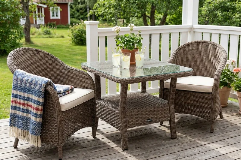 Marcus Loungebord och Soffbord Utomhus 80 cm Konstrotting Glas - Natur - Utemöbler - Trädgårdsbord & Utebord - Soffbord utomhus & loungebord
