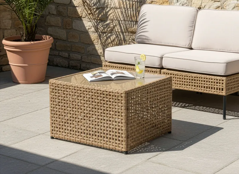 Soffbord utomhus Omegana 66 cm Konstrotting - Beige - Utemöbler - Trädgårdsbord & Utebord - Soffbord utomhus & loungebord