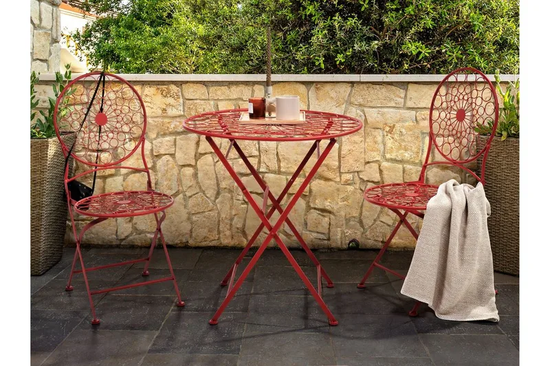 Terrace Runt Hopfällbart Cafébord och Bistrobord Utomhus 70 cm Metall - Röd - Utemöbler - Trädgårdsbord & Utebord - Cafebord