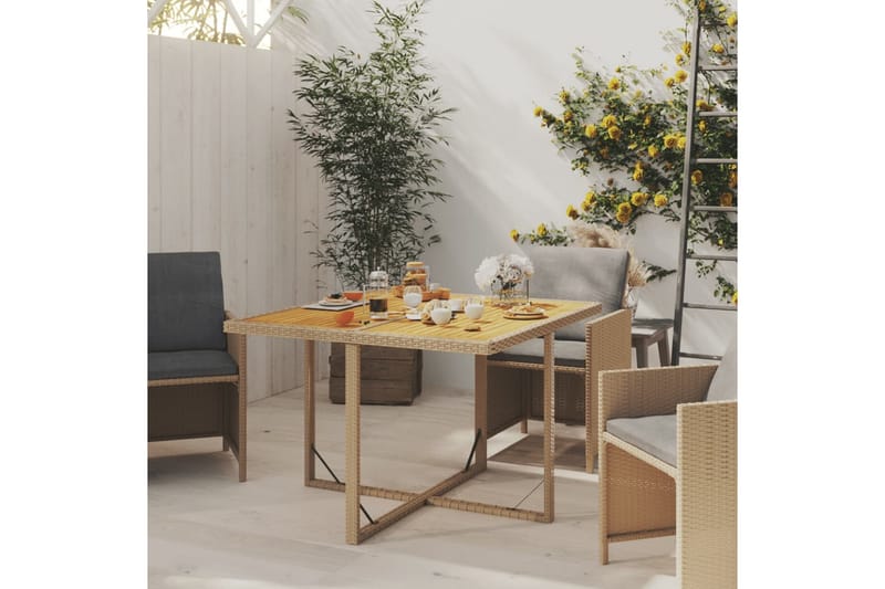 Trädgårdsbord beige 109x107x74 cm konstrotting och akaciaträ - Beige - Utemöbler - Trädgårdsbord & Utebord - Matbord ute