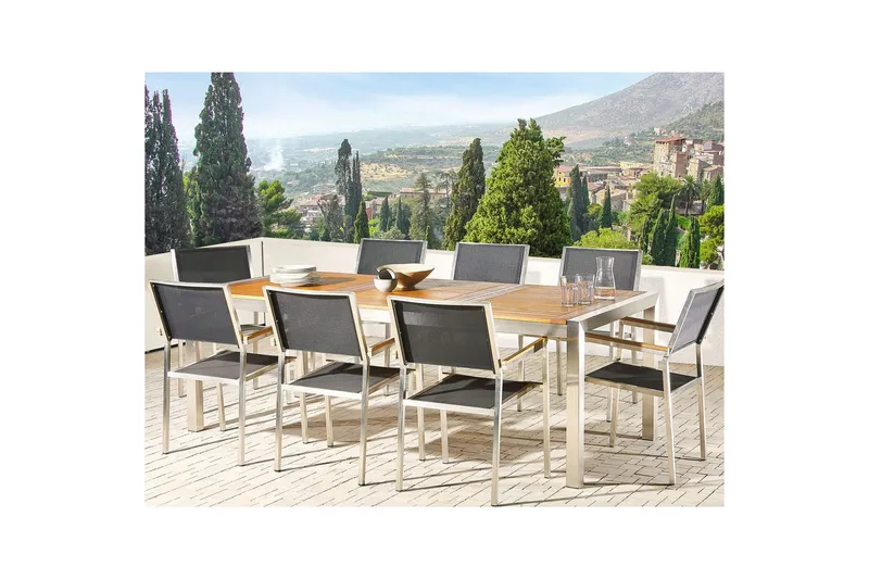 Trädgårdsbord Grosseto Ljus trä/silver, 100x220x74 cm - Ljus trä/silver/100x220x74 cm - Utemöbler - Trädgårdsbord & Utebord - Matbord ute