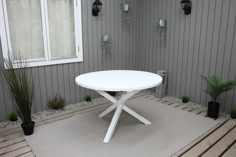 Trädgårdsbord Scottsdale Round Vit Ø 112 cm - Vit - Utemöbler - Trädgårdsbord & Utebord - Matbord ute