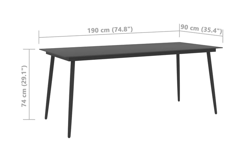Trädgårdsbord svart 190x90x74 cm stål och glas - Svart - Utemöbler - Trädgårdsbord & Utebord - Matbord ute