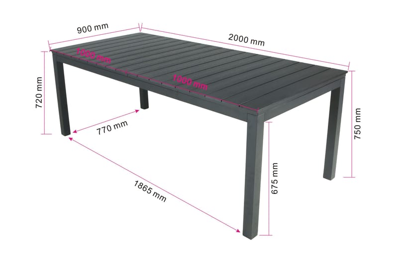 Tunis Matbord utomhus 205/305x90 rektangulärt förlängningsbart - Svart/Svart - Utemöbler - Trädgårdsbord & Utebord - Matbord ute