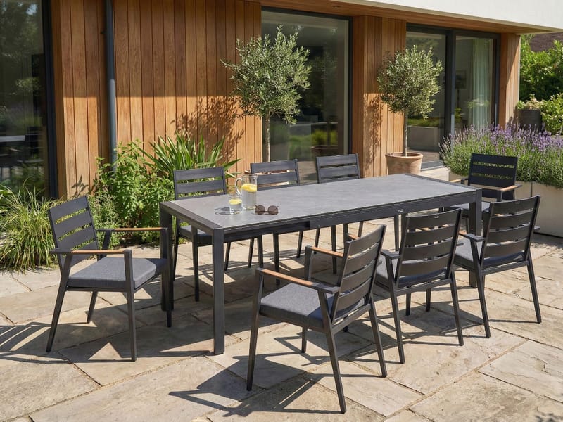 Utdragbart Matbord utomhus Binasco 90x160/220 cm - Grå/Svart - Utemöbler - Trädgårdsbord & Utebord - Matbord ute