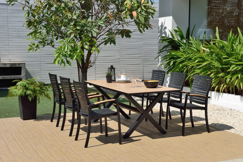Utomhusbord Panama 200 cm - trä/svart - Utemöbler - Trädgårdsbord & Utebord - Matbord ute