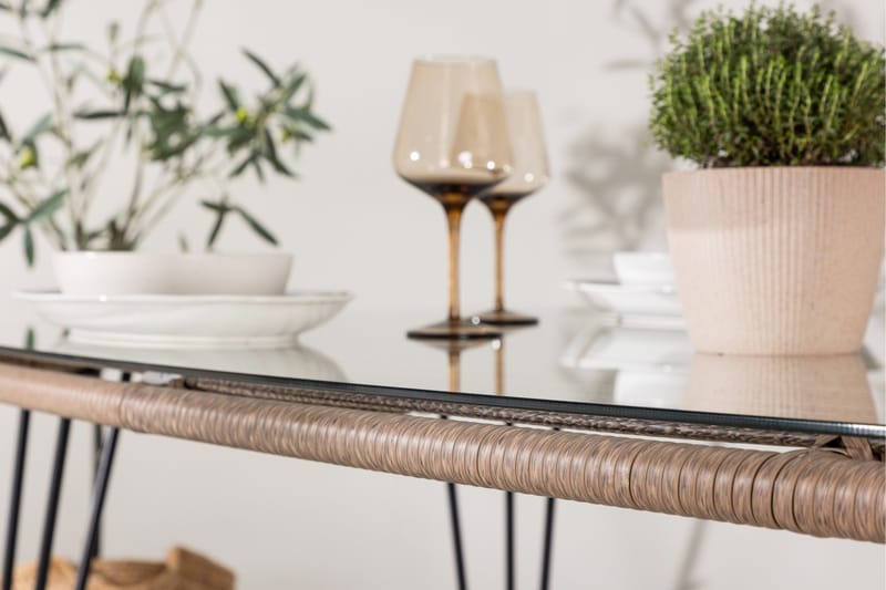 Viga Matbord Utomhus 90x160 cm – Rektangulärt Utebord i stål med glasskiva för Trädgården - Brun - Utemöbler - Trädgårdsbord & Utebord - Matbord ute