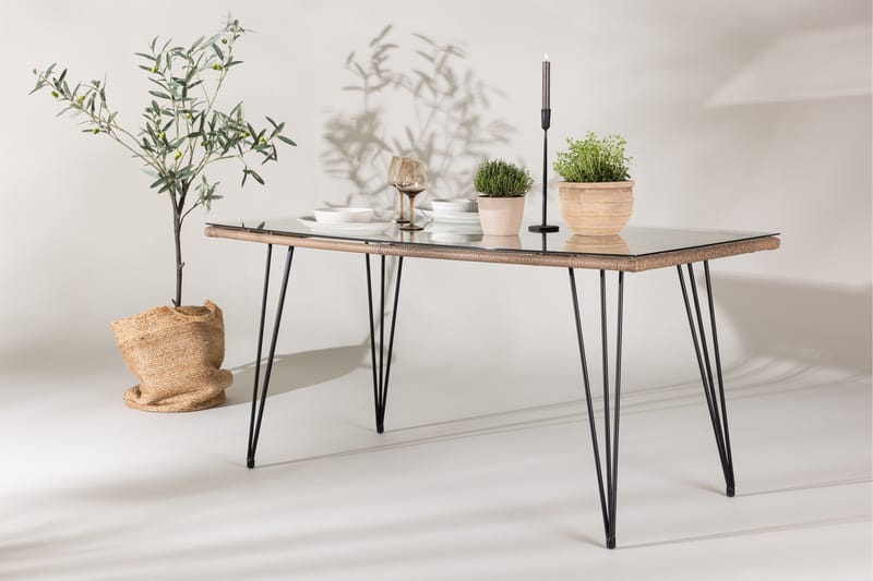 Viga Matbord Utomhus 90x160 cm – Rektangulärt Utebord i stål med glasskiva för Trädgården - Brun - Utemöbler - Trädgårdsbord & Utebord - Matbord ute