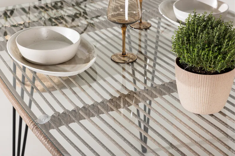 Viga Matbord Utomhus 90x160 cm – Rektangulärt Utebord i stål med glasskiva för Trädgården - Brun - Utemöbler - Trädgårdsbord & Utebord - Matbord ute