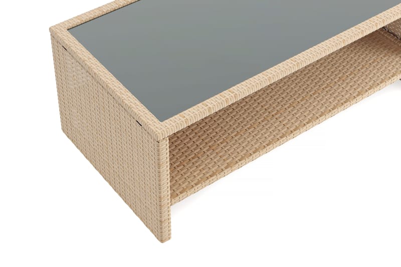 Wisconsin Soffbord utomhus i konstrotting med glasskiva och hylla för förvaring 58x110x43 cm - Beige - Utemöbler - Trädgårdsbord & Utebord - Soffbord utomhus & loungebord