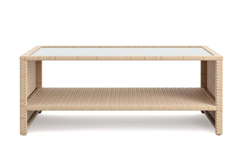 Wisconsin Soffbord utomhus i konstrotting med glasskiva och hylla för förvaring 58x110x43 cm, Beige
