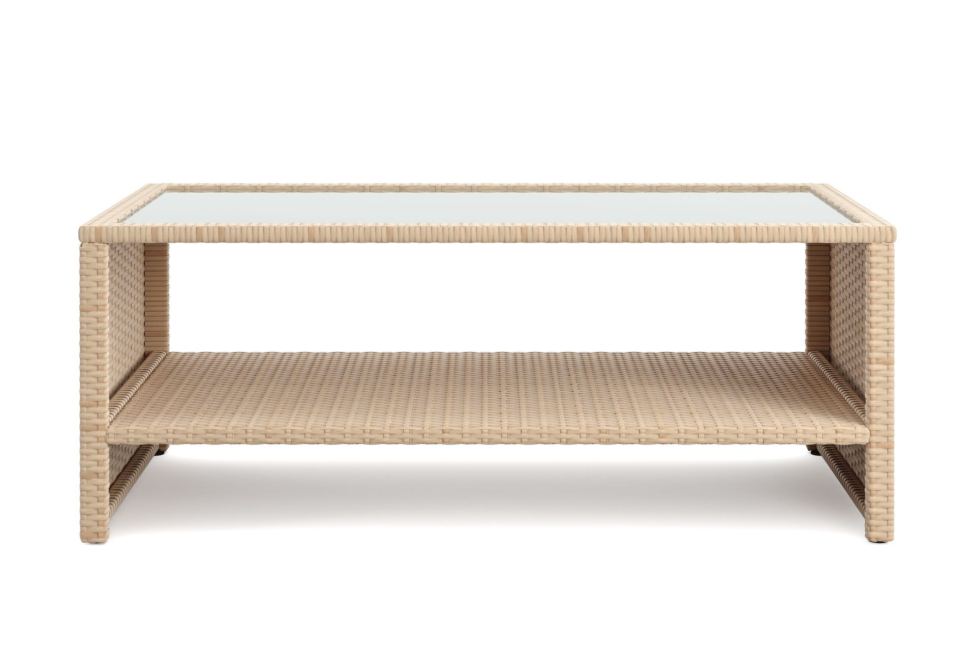 wisconsin soffbord utomhus i konstrotting med glasskiva och hylla för förvaring 58x110x43 cm - beige