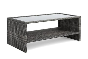 Wisconsin Soffbord utomhus i konstrotting med glasskiva och hylla för förvaring 58x110x43 cm - Grå - Utemöbler - Trädgårdsbord & Utebord - Soffbord utomhus & loungebord