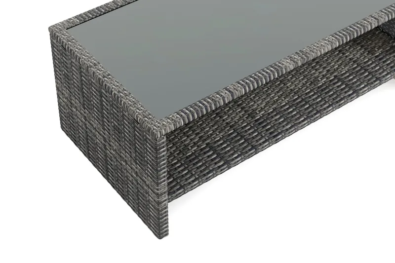 Wisconsin Soffbord utomhus i konstrotting med glasskiva och hylla för förvaring 58x110x43 cm - Grå - Utemöbler - Trädgårdsbord & Utebord - Soffbord utomhus & loungebord