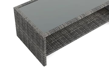 Wisconsin Soffbord utomhus i konstrotting med glasskiva och hylla för förvaring 58x110x43 cm - Grå - Utemöbler - Trädgårdsbord & Utebord - Soffbord utomhus & loungebord