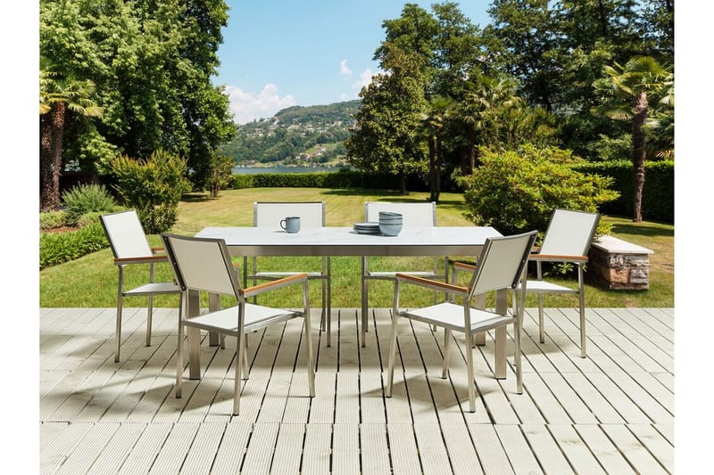 ZERVO Matbord Utomhus 180x90 cm Vit/Silver - Utemöbler - Trädgårdsbord & Utebord - Matbord ute