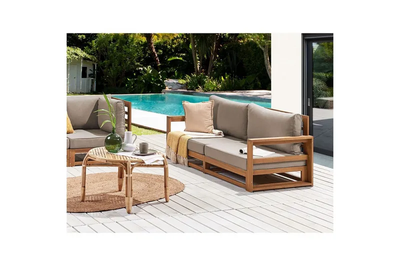 2-sitssoffa Timor Ljus trä/grått/beige, Ja - Ljus trä/grått/beige, Ja - Utemöbler - Utesoffor & bänkar - Loungesoffa