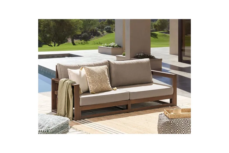 2-sitssoffa Timor Mörkt trä/grått/beige, Ja - Mörkt trä/grått/beige, Ja - Utemöbler - Utesoffor & bänkar - Loungesoffa