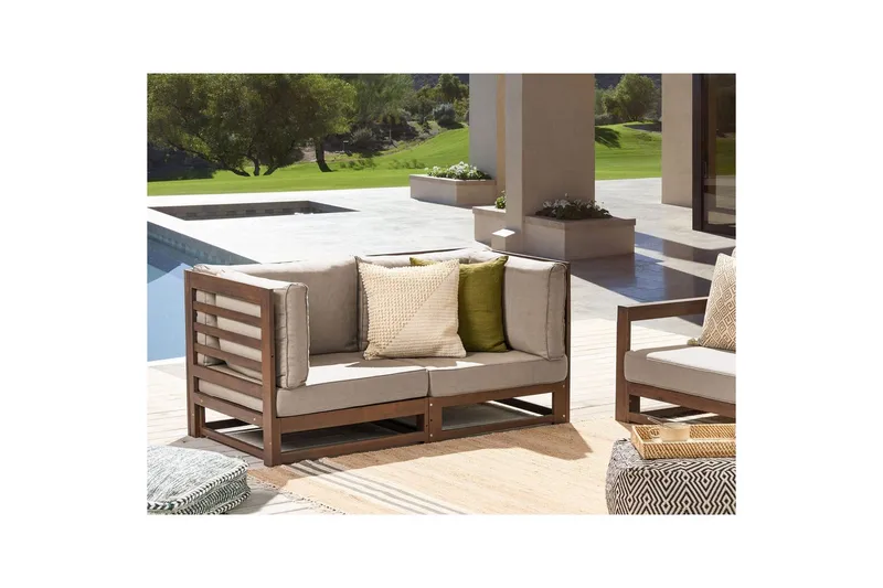 2-sitssoffa Trani Mörkt trä/grått/beige - Mörkt trä/grått/beige - Utemöbler - Utesoffor & bänkar - Trädgårdssoffa