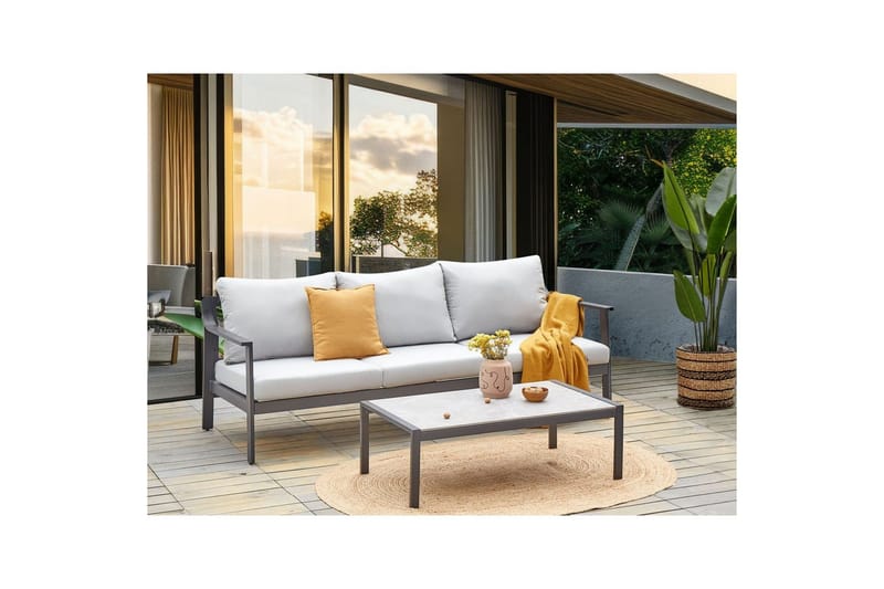 3-sitssoffa Kiato Ljusgrå /svart - Ljusgrå /svart - Utemöbler - Utesoffor & bänkar - Trädgårdssoffa