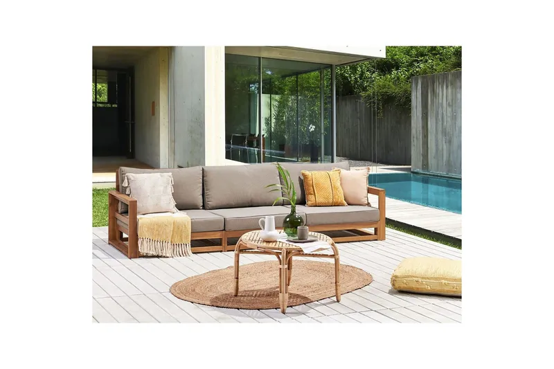 3-sitssoffa Timor Ljus trä/grått/beige, Ja - Ljus trä/grått/beige, Ja - Utemöbler - Utesoffor & bänkar - Trädgårdssoffa