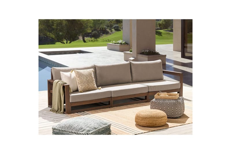 3-sitssoffa Timor Mörkt trä/grått/beige, Ja - Mörkt trä/grått/beige, Ja - Utemöbler - Utesoffor & bänkar - Trädgårdssoffa