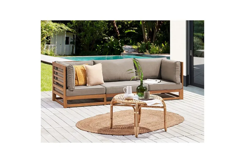 3-sitssoffa Trani Ljus trä/grått/beige, Ja - Ljus trä/grått/beige, Ja - Utemöbler - Utesoffor & bänkar - Loungesoffa