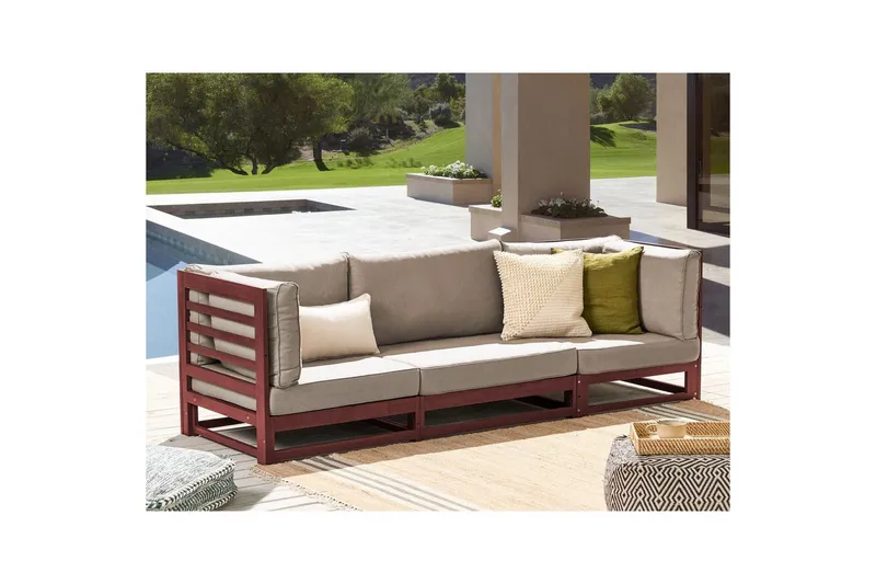 3-sitssoffa Trani Mörkt trä/grått/beige, Nej - Mörkt trä/grått/beige, Nej - Utemöbler - Utesoffor & bänkar - Loungesoffa