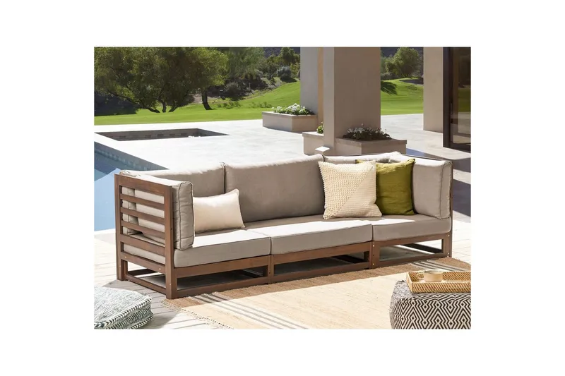 3-sitssoffa Trani Mörkt trä/grått/Taupe, Ja - Mörkt trä/grått/Taupe, Ja - Utemöbler - Utesoffor & bänkar - Loungesoffa