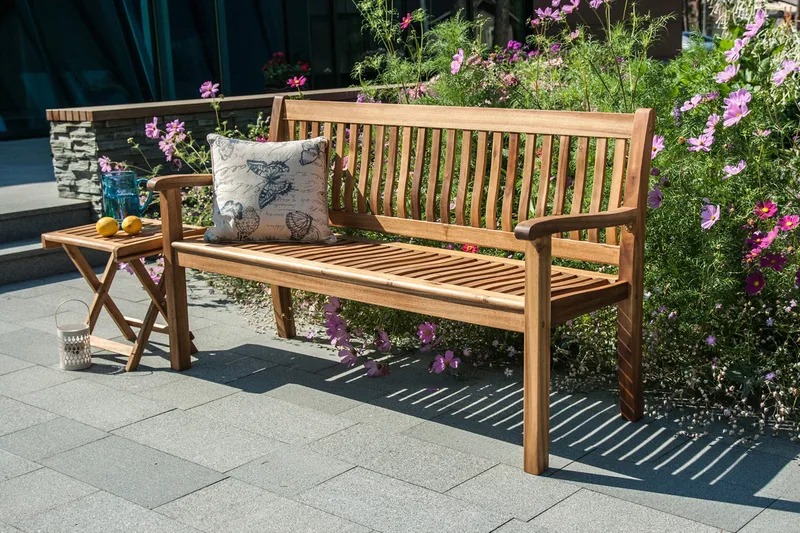 Bänk Utomhus FINLAY 150x61xH91cm trä: Akacia - Utemöbler - Utesoffor & bänkar - Trädgårdssoffa