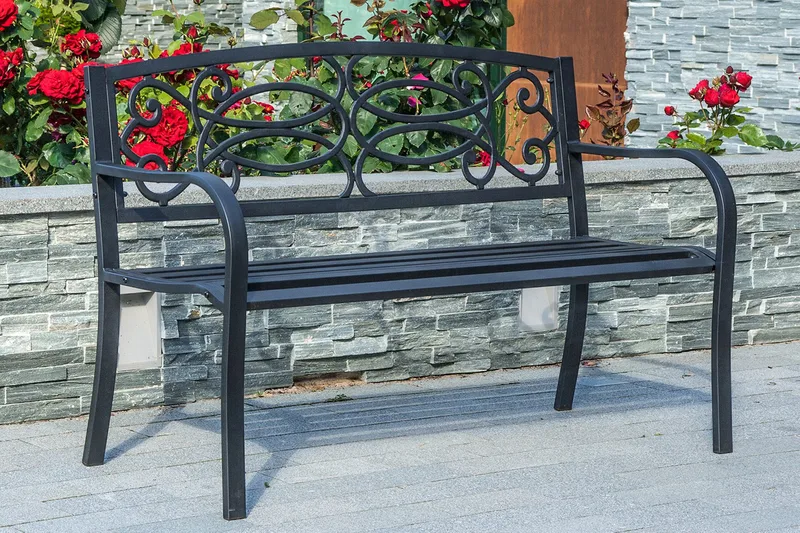 Bänk Utomhus Verde 128x59xh85 cm Stål Svart - Utemöbler - Utesoffor & bänkar - Trädgårdssoffa