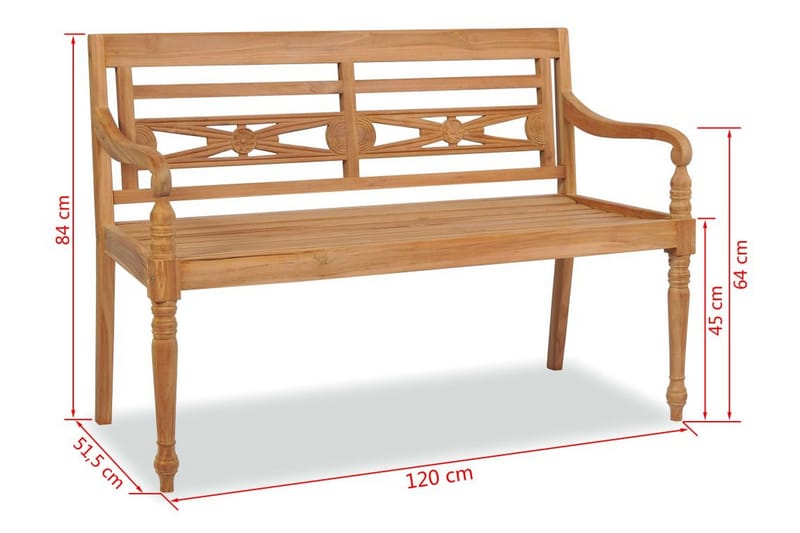 Bataviabänk Utomhus 120 cm teak - Brun - Utemöbler - Utesoffor & bänkar - Trädgårdsbänkar