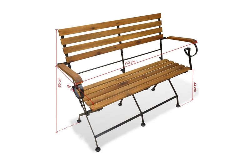 Hopfällbar Trädgårdsbänk 112 cm massivt akaciaträ - Brun - Utemöbler - Utesoffor & bänkar - Trädgårdsbänkar