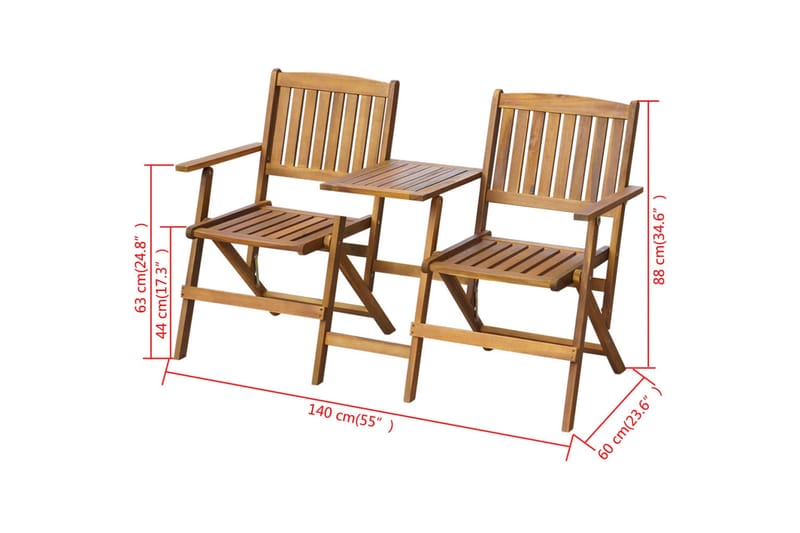 Hopfällbar Trädgårdsbänk med teUtebord 140 cm massivt akaciaträ - Brun - Utemöbler - Utesoffor & bänkar - Trädgårdsbänkar
