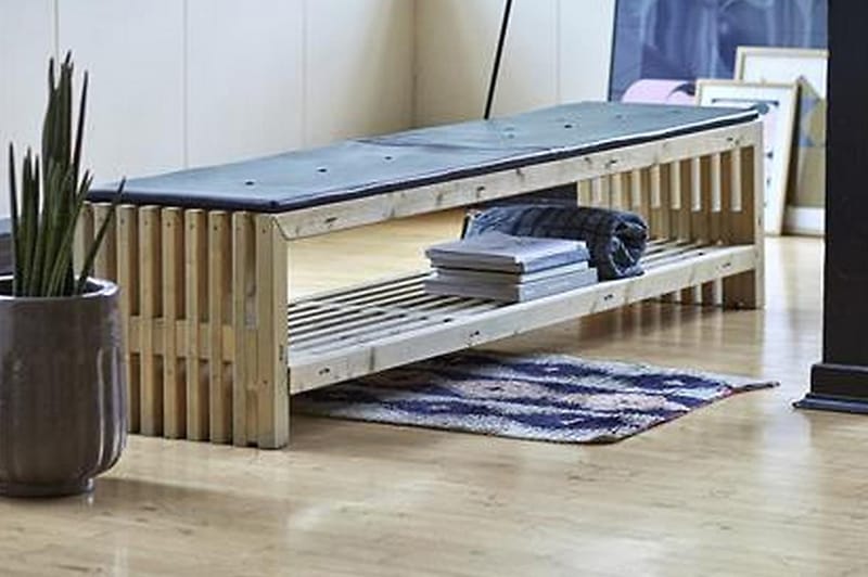 PLUS Rustik trallBänk Utomhus Design 218x49x45cm m/hylla - Utemöbler - Utesoffor & bänkar - Trädgårdsbänkar