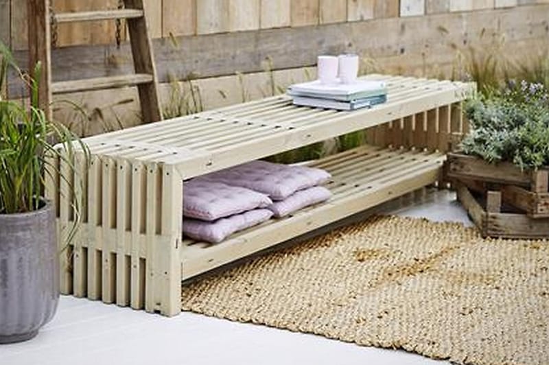 PLUS Rustik trallBänk Utomhus Design 218x49x45cm m/hylla - Utemöbler - Utesoffor & bänkar - Trädgårdsbänkar