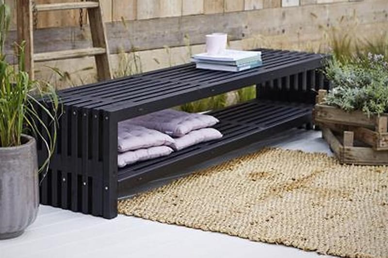 PLUS Rustik trallBänk Utomhus Design 218x49x45cm m/hylla - Utemöbler - Utesoffor & bänkar - Trädgårdsbänkar