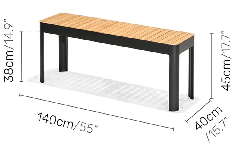 PORTALS Utebänk 143 cm Svart/Teak - Utemöbler - Utesoffor & bänkar - Trädgårdsbänkar